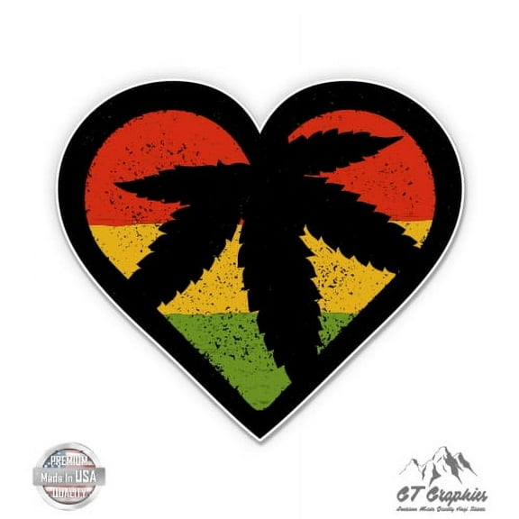Rasta Cannabis Heart - 3" Vinyl Sticker - For Car Laptop I-Pad Phone Helmet Hard Hat - Waterproof Decal