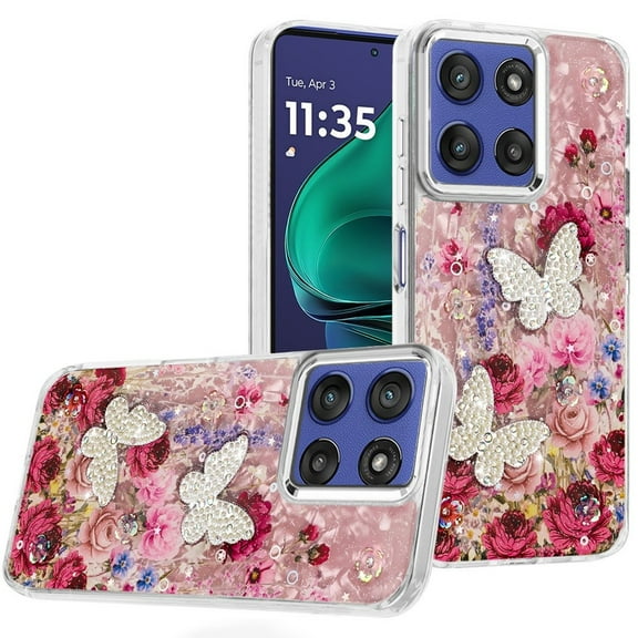 For Moto G Stylus 5G 2026/2025 Epoxy Glitter Butterfly Ornaments Design HQ Metal Buttons Hybrid - 7