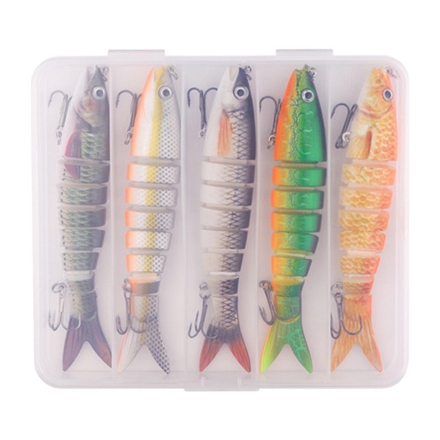 Almencla Fishing Lures Men Family Gift Multi Jointed Swimbaits for Pike Catfish Trout 5pcs