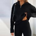 thumbnail image 3 of Chaqueta Conjunto de pantalones cómodos para damas Estilo casual Pantalones de punto acanalados Traje de corte holgado Traje diario Cgtredaw Negro L para Mujer, 3 of 7