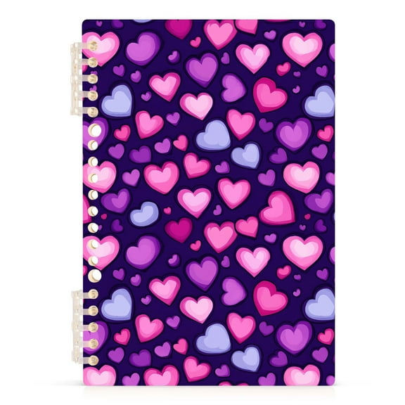 Pink and Purple Hearts Notebooks 1-subject Journal 60 Sheets A5 College Ruled Paper Detachable Ring 8.3"x5.7"