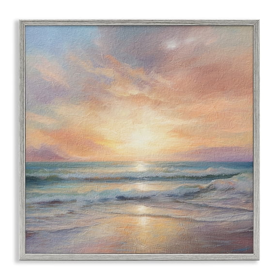 Stupell Industries Transitional Coastal Sunset Reflection Gray Framed Giclee Art, 24 x 24, by LSR Design Studio