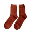 thumbnail image 2 of Eoperou 1 Pair Women Socks Thick High Elasticity Rhombus Texture Middle Tube Breathable Keep Warm Solid Color Autumn Winter Ladies Thermal Long Socks for Daily Wear, 2 of 8