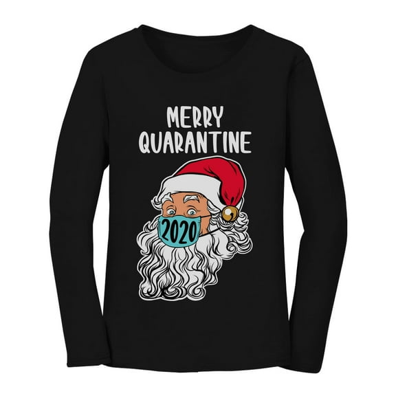 Tstars Merry Quarantine 2020 Santa Face Mask Ugly Christmas Women Long Sleeve T Shirt