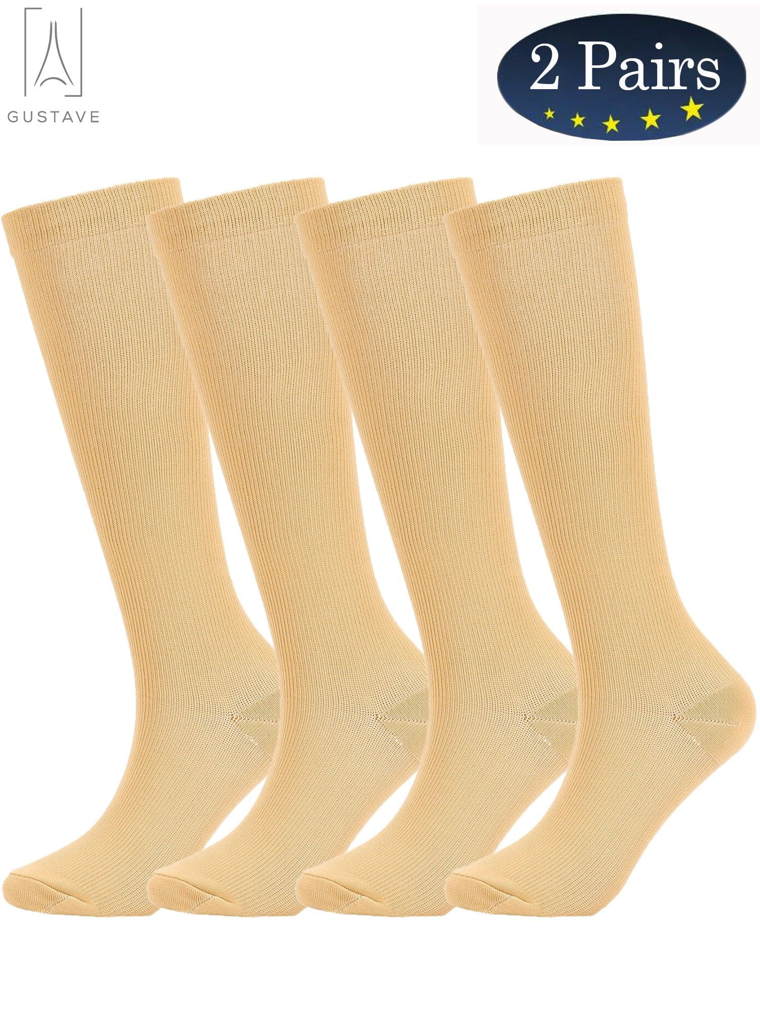 GustaveDesign 2 Pairs Knee High Compression Socks 1020mmHg for Men