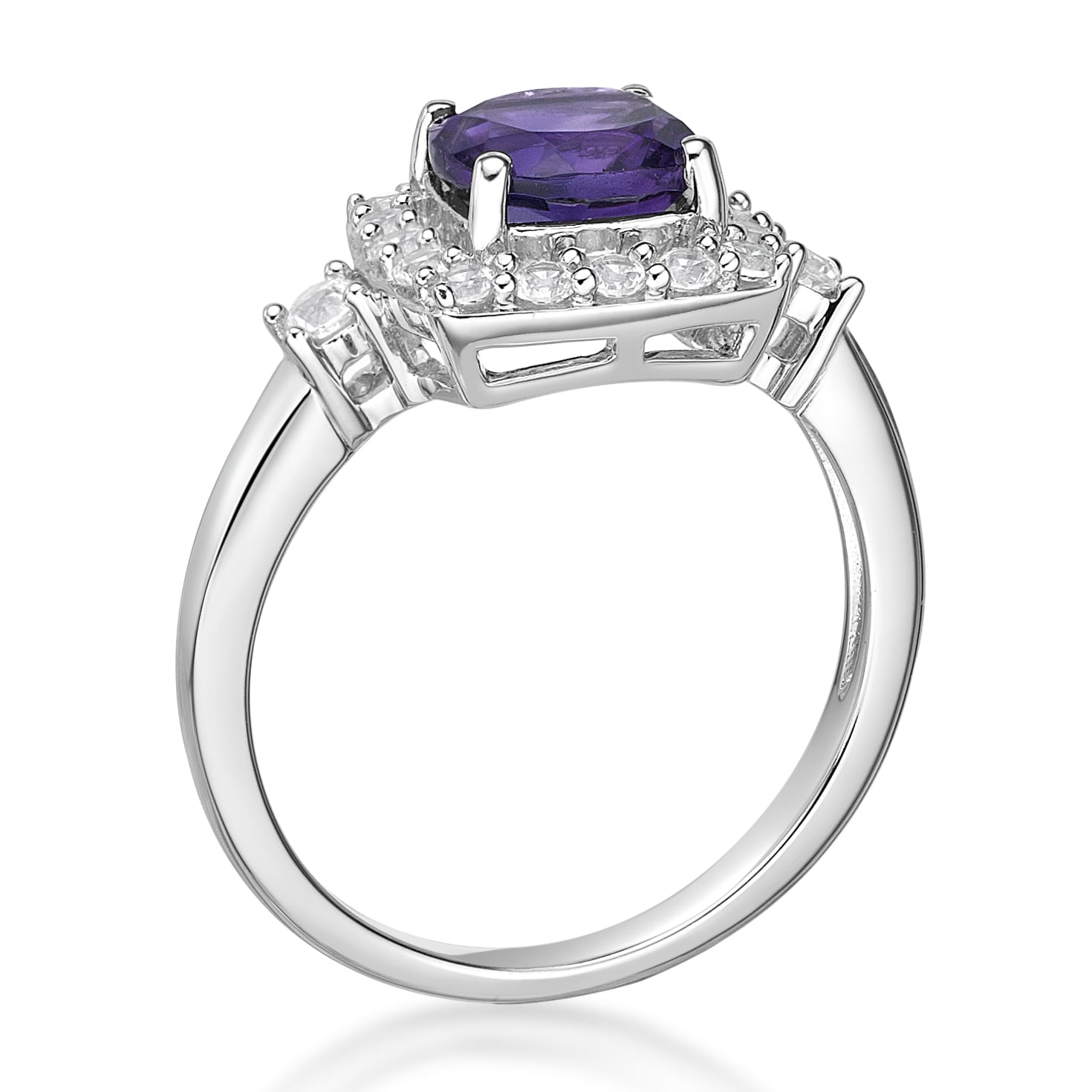 Jay Heart Designs 925 Sterling Silver Genuine Amethyst and Created White Sapphire Ring