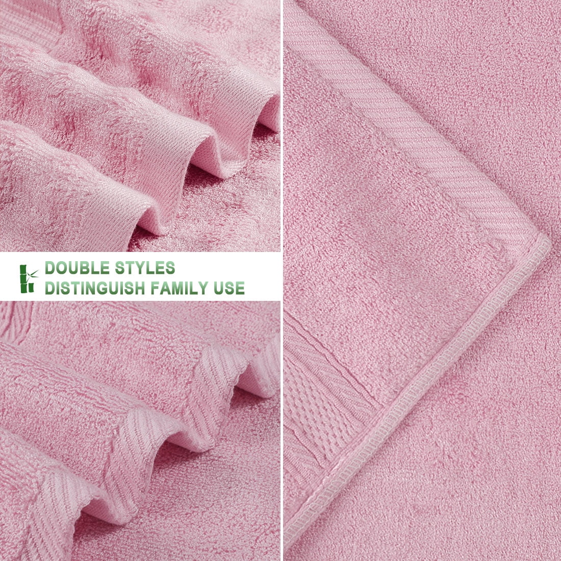 PiccoCasa Absorbent Bamboo Cotton Bath Towels 2pcs 27x54 inch, Pink