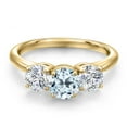 thumbnail image 3 of Gem Stone King 18K Yellow Gold Plated Silver Sky Blue Topaz and Lab Grown Diamond Engagement Ring for Women | 2.00 Cttw | Round 6MM | Gemstone November Birthstone | Size 6, 3 of 6