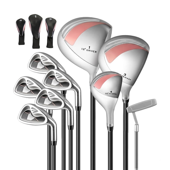 Airfind Women's 9 Piece Complete Golf Club Set with Driver Fairway Wood Hybrid Irons and Putter for Ladies Beginners, Pink
