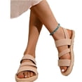 thumbnail image 2 of Wide Width Sandals for Women, Women's Summer Flat Sandals Open Toe Slingback Comfortable Slip-On Sandals Non Slip Elastic Ankle Strap Walking Sandals Outdoor Sport Walking Casual Sandals, Beige 5.5, 2 of 6