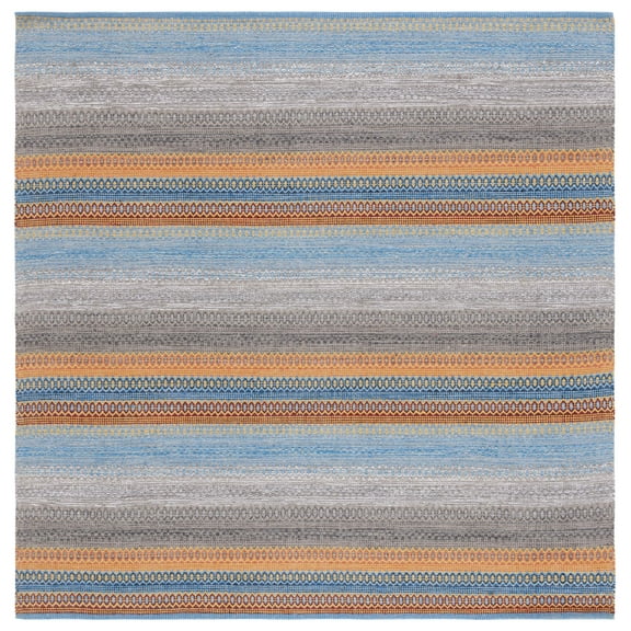 SAFAVIEH Montauk Albine Striped Cotton Area Rug, Grey/Orange, 6' x 6' Square