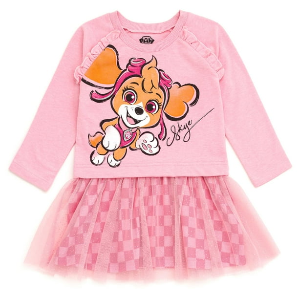 Vestido Paw Patrol Skye para niñas pequeñas, de felpa francesa, rosa, 7-8