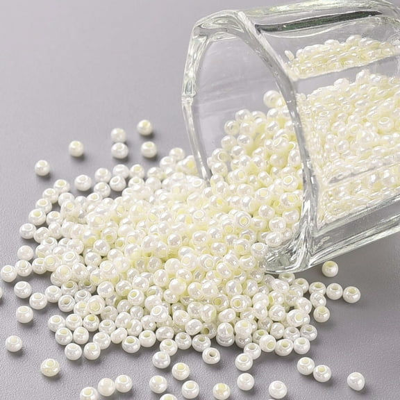 11/0 Grade A Ceylon Glass Seed Beads Round Creamy White 2.3x1.5mm Hole: 1mm 5300pcs/50g