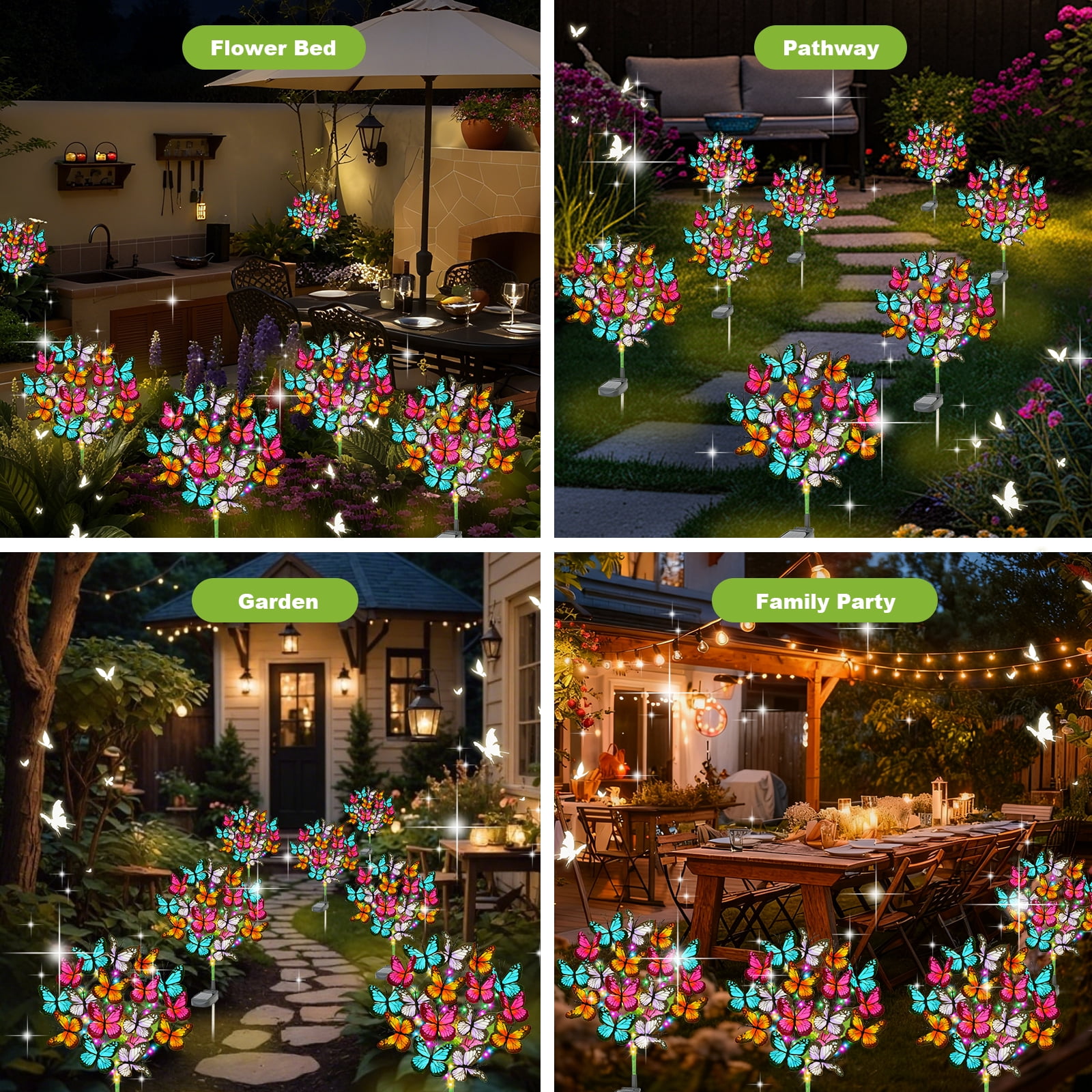 TopZoo Outdoor Solar Lights, 8 Packs Solar Garden Lights Waterproof, Multi-Color Butterfly Flower Garden Decor Waterproof, Outdoor Decor for Yard, Patio, Landscape, Planter, Lawn Christmas, Walkway