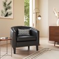 thumbnail image 2 of BELLEZE Accent Barrel Chairs Set of 2, Modern Tub Club Chairs Upholstered Armchairs for Living Room, Faux Leather Chairs with Gold Nail Head Trim Black Legs - Kyara (Dark Brown), 2 of 6