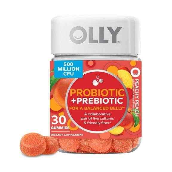 OLLY Probiotic   Prebiotic Fiber Gummy, Digestive   Gut Health Supplement, Peach, 30 Ct