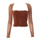 thumbnail image 5 of Top con corchetes, manga larga, panel de malla, cuello cuadrado, blusa ajustada a la moda con corchetes para citas, 5 of 8