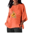 thumbnail image 1 of Birdeem Chemise Femme Imitation Coton et Lin Imprimé Manches 3/4 Col Rond Poche Surdimensionnée T-Shirt Ample Décontracté Léger et à la Mode Haut d'Été, 1 of 10