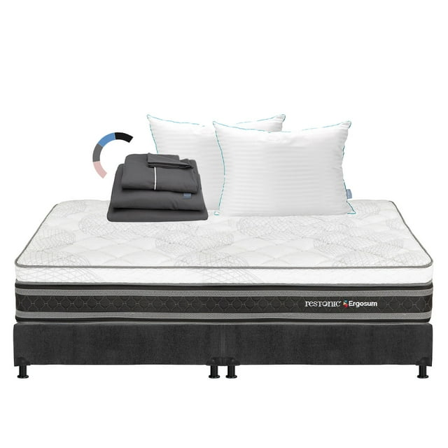 Colchón King Size Ergosum Restonic + Box + Almohada Royal Twin + Sábanas Royal