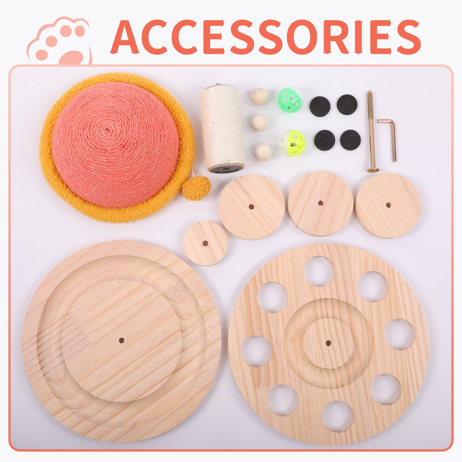 DENTRUN Cat Toy Roller, Interactive Cat Turntable Ball Track with Scratching Post Dangling Ball, Wood Maze Play Toy Ball for Indoor Cats Kittens