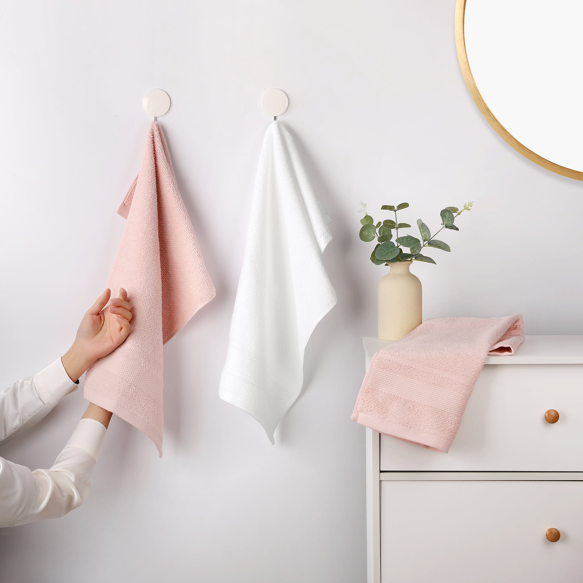 NOMADIC NOOK Solid Hand Towels, 100% Cotton for Bathroom Soft Absorbent Hand Towel 13" x 29" Brown/Pink 6 Pack