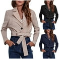 thumbnail image 4 of XFLWAM Women's Casual Lapel Double Breasted Trench Jacket Cropped Pea Coat Outwear with Belt Black L, 4 of 4