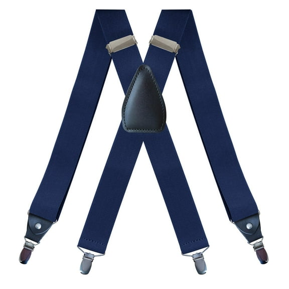 Men's Suspenders 4 Clips Elastic Straps 1.38 Inch Wide Solid Color Adjustable Heavy Duty Pants Adult Suspenders for Men Dark Blue