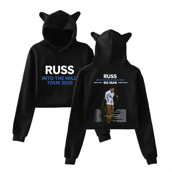 Russ Into The Wild Tour 2025 Short Hoodies Fashion Cat Ear Sweatshirt Funny Clothes