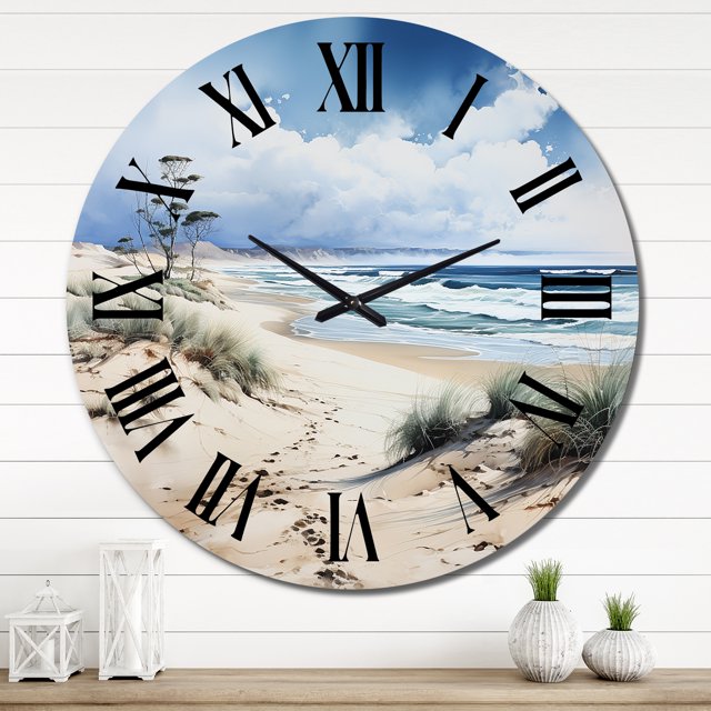 Designart "Dune Dreams Beach Photo I" Nautical & Beach Oversized Wall Clock
