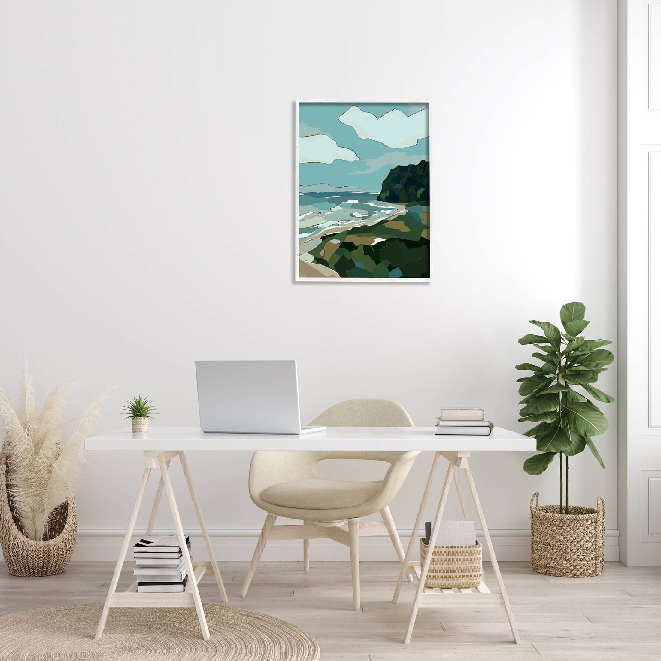 Stupell Industries Cloudy Blocked Beach Cliffs Landscape Graphic Art White Framed Art Print Wall Art, Design by Nikita Jariwala