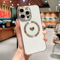 thumbnail image 3 of Magnetic Charging Case for iPhone 14 Pro Max [ Compatible with MagSafe ] Luxury Plating Edge Cute Love Heart Full Camera Lens Protection Raised Reinforced Corners Shockproof Bumper (White), 3 of 9