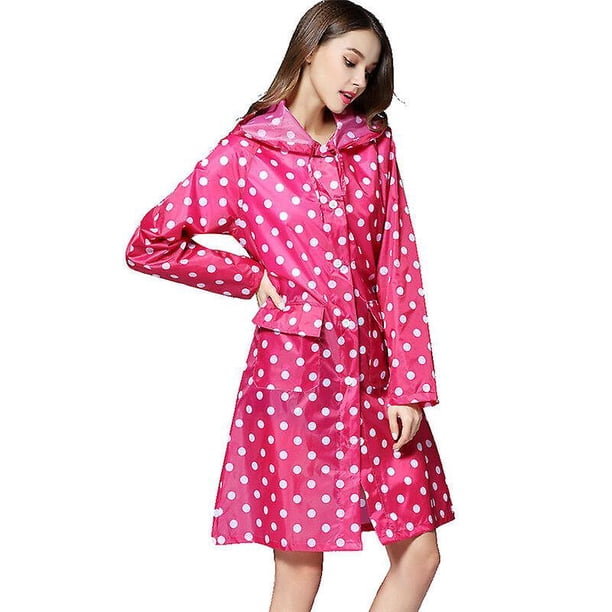 Chubasquero de lunares de moda para mujer, delgado, transpirable, largo, poncho de lluvia A3 (9127 Button - Pink Polka Dot One Size)