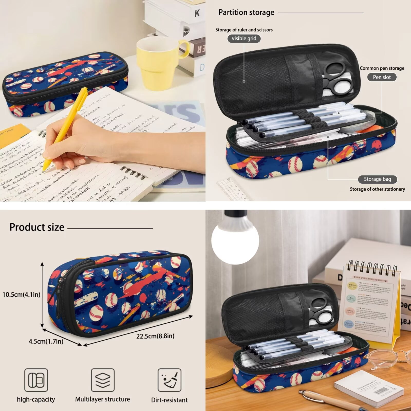 Pzuqiu Baseball Print Backpack for Boys 8-12 Kids School Bag with Lunch Box Pencil Case Lightweight Bookbag for Middle School 4pcs 17 Inch Kids Backpack Travel Bag