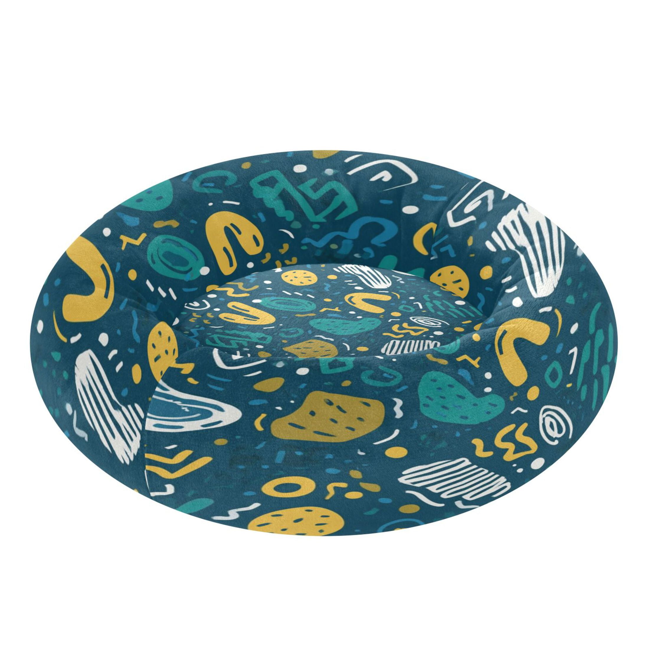 Iauyy Pet Couch Donut Cat Bed for Indoor Cats/Small Dogs Washable & Machine with Non-slip Bottom Calming Cat Furniture, Teal Mustard Yellow (M)