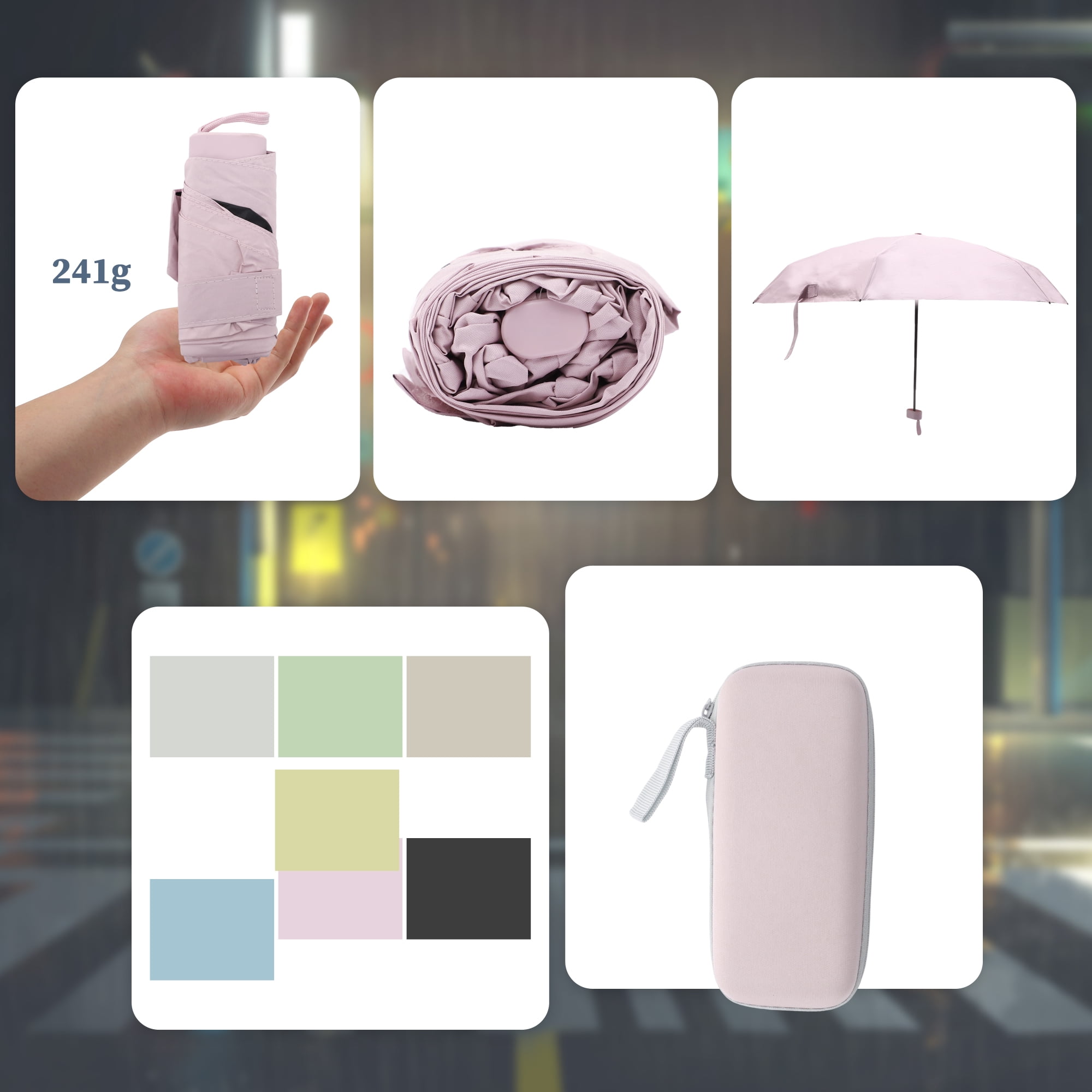 Unique Bargains Windproof Folding Mini Umbrella with Storage Box Light Pink
