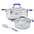 thumbnail image 1 of Ollas De Acero Inoxidable Mango Asa De Silicón Tapa Cocina azul Grande, 1 of 9