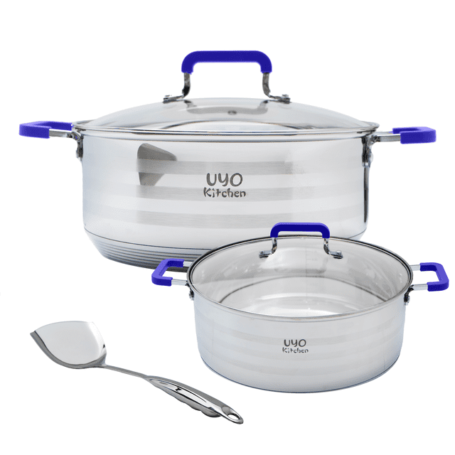 Ollas De Acero Inoxidable Mango Asa De Silicón Tapa Cocina azul Grande