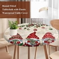 thumbnail image 4 of Red Beige Gnomes Christmas Round Tablecloth, Fitted Table Cover with Elastic for 45"-54" Round Tables, Xmas Ball Gifts Snowflake Table Cloth Outdoor Indoor Dinning Party Waterproof Tablecloths, 4 of 7
