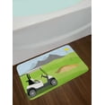 thumbnail image 2 of Golf Course Scene Bath Mat, Cartoonish Golf Club Themed Mountains Little Car and Flag, Plush Bathroom Decor Mat with Non Slip Backing, 29.5" X 17.5", Lime Green Multicolor, by Ambesonne, 2 of 2