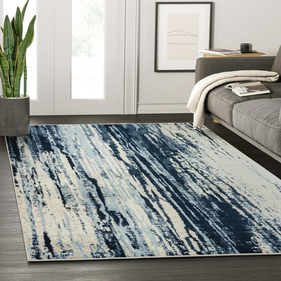 Abani Laguna Collection Area ​​Rug Mid Century Modern Bedroom Living Room Decor Floor Rug 5 x 8 Blue Cream