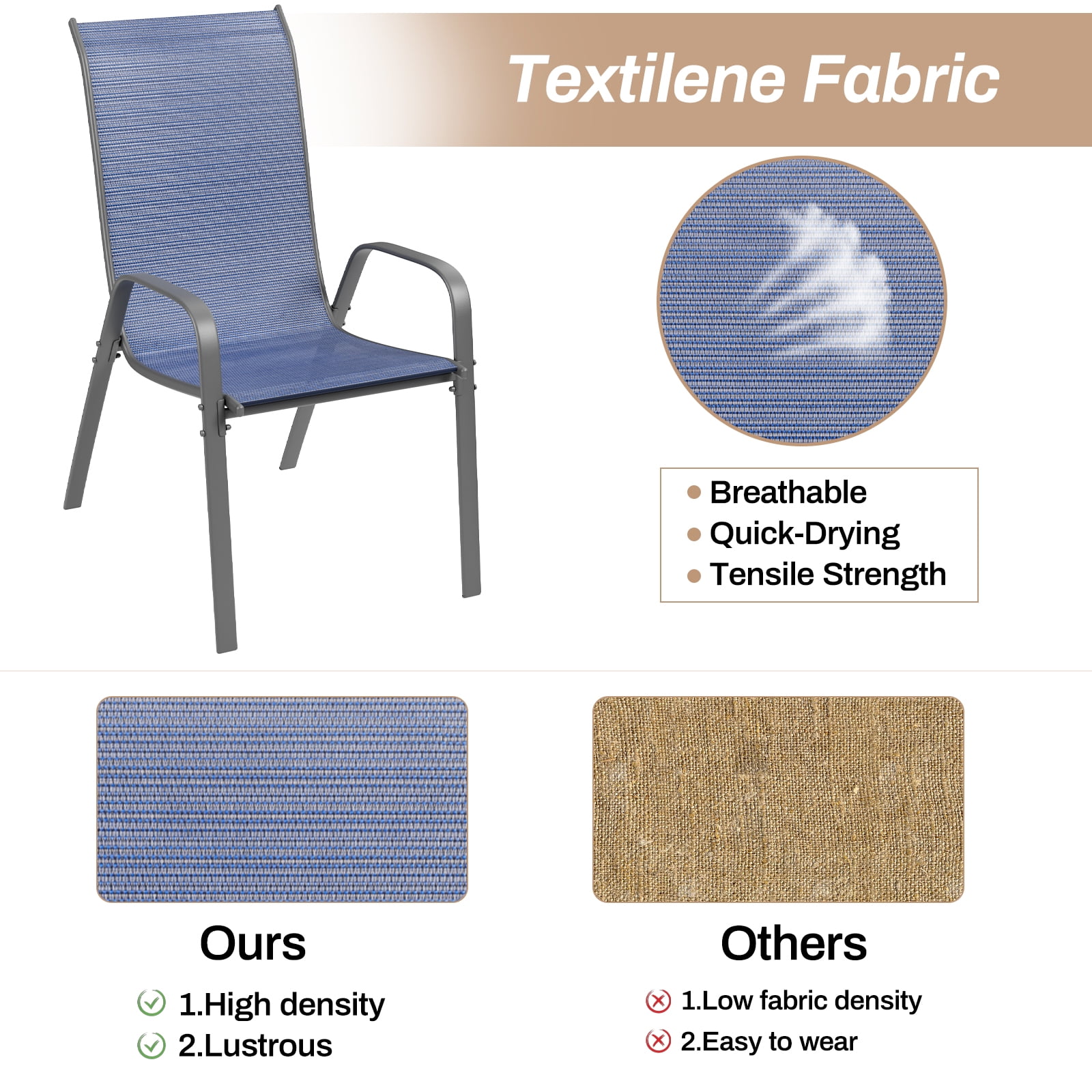 Pirecart 4PCS Patio Chairs Set Outdoor Breathable Textilene Stackable Chairs with Metal Frame, Armrests