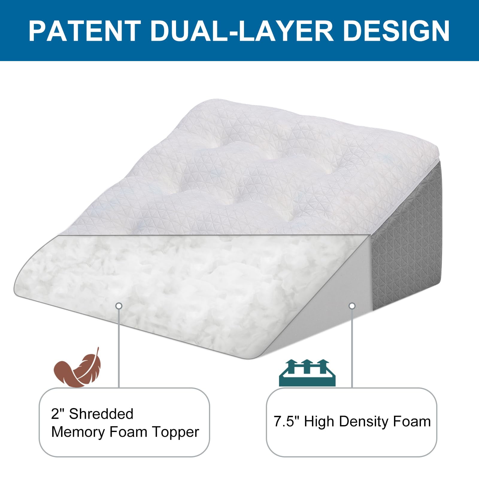 Shinnwa Wedge Pillow for Sleeping with Tufted Memory Foam Top Dual-layer Body Positioner Elevate Cushion