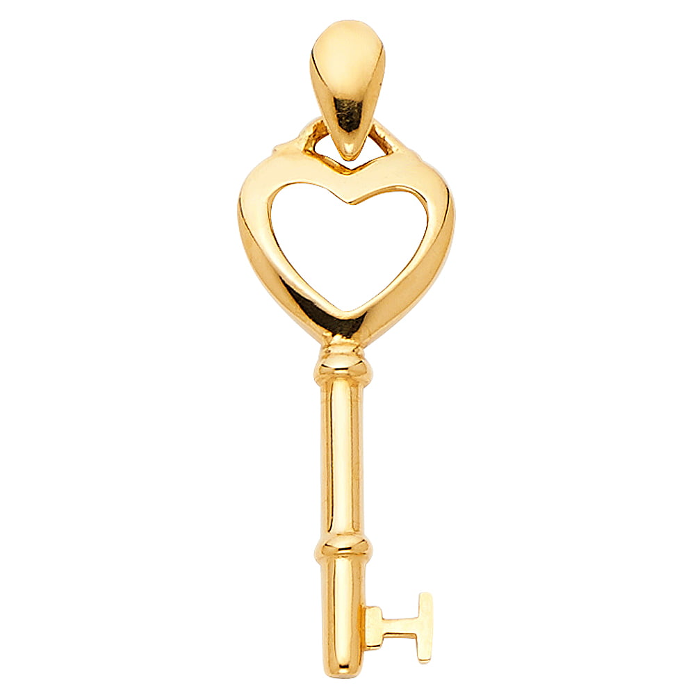 Details about  / 14K 2 Tone Gold Key /& Heart Charm Pendant /&1.5mm Flat Open Wheat Chain Necklace