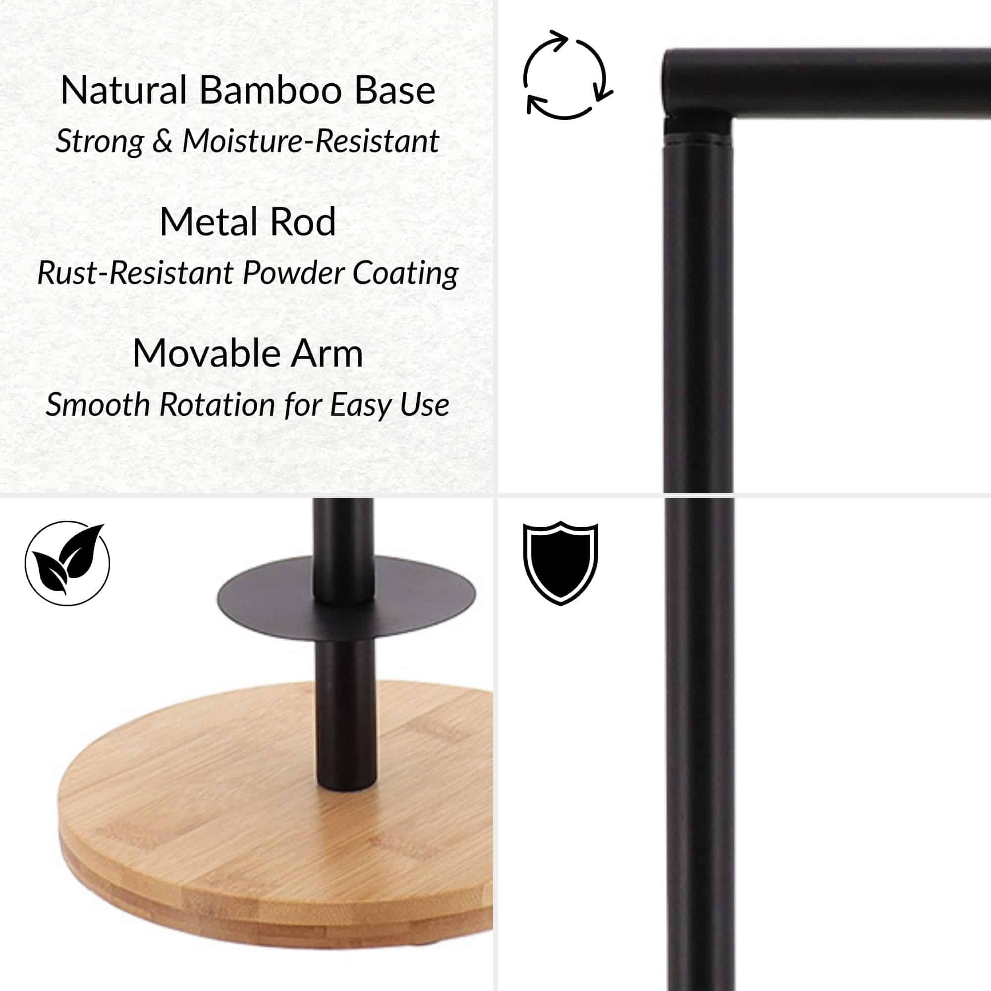 Black Freestanding Toilet Paper Holder Stand with Bamboo Base
