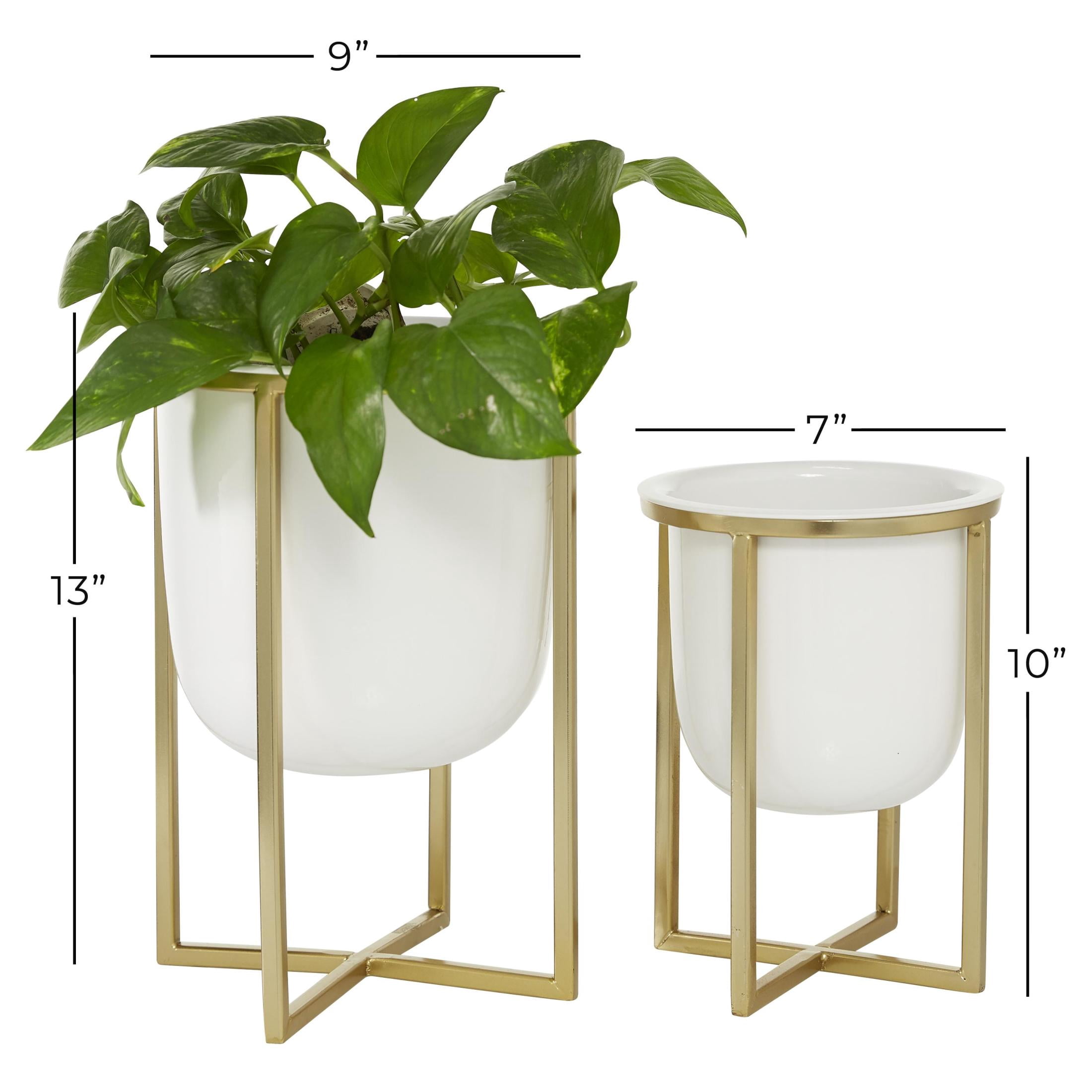 CosmoLiving by Cosmopolitan 12", 10"H Dome White Metal Planter with Gold X-Shaped Stands (2 Count)