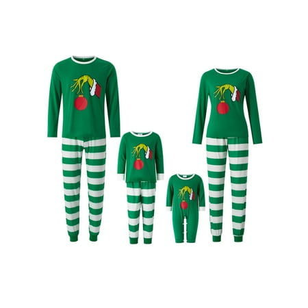 

EYIIYE Holiday Christmas Pajamas Set Family Matching Sleepwear Xmas Tops Stripe Print Pants Loungewear Set for Couples Kids Baby
