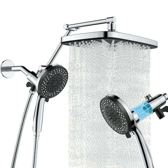 High Pressure Rain Shower Head: Upgrade Shower Heads with Handheld Spray Combo with Fixed Showerhead and 8 Sprays Handheld Shower Head, Detachable Shower head Built-in Magnetic Docking and Power Jets