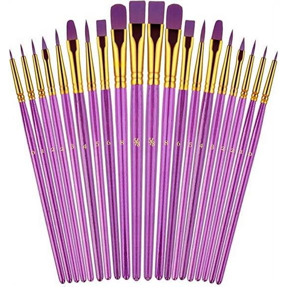 Nvzi Paint Brush Set, 2 Pack 20 Oil Watercolor Acrylic Painting Brushes, Artist Brushes for Human Face Rock Canvas, Painting Crafts Supplies for Kids Adults, Purple