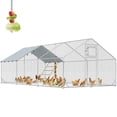 thumbnail image 3 of PawHut Chicken Run, Metal Chicken Coop w/ Waterproof & Anti-UV Cover, Feeding Door, Hanging Feeder, Perch, for 18-24 Chickens, 9.8' x 19.7' x 6.4', 3 of 10