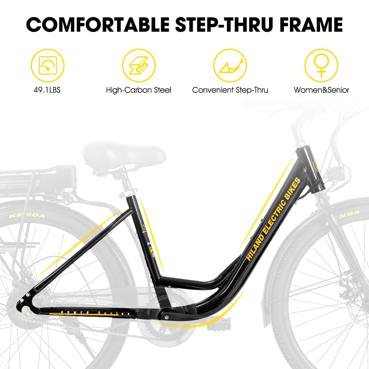 Hiland 26" Cruiser Electric Bike for Adults, 36V Removable Battery, 500W E-Bike Motor 20mph, LCD Display, Black